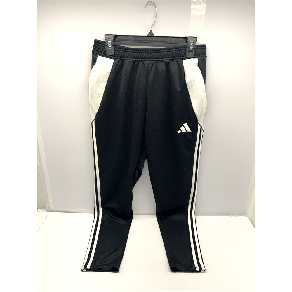 Adidas Mens Soccer Football Nylon Pants Black/White Pockets Elastic Waist Size M